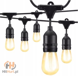 Lampki Ogrodowe - Girlanda Świetlna 15m/15+1 x Żarówka LED + Gruby Kabel + Wodoszczelna + Najlepsza Jakość + Lampki LED + Zapas