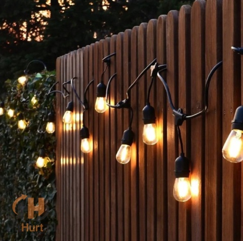 Lampki Ogrodowe - Girlanda Świetlna 15m/15+1 x Żarówka LED + Gruby Kabel + Wodoszczelna + Najlepsza Jakość + Lampki LED + Zapas