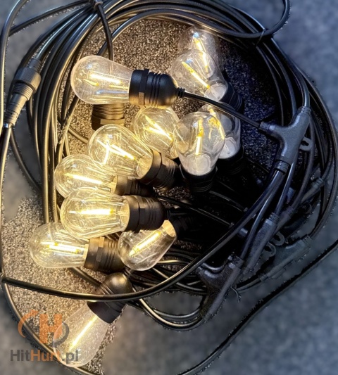 Lampki Ogrodowe - Girlanda Świetlna 15m/15+1 x Żarówka LED + Gruby Kabel + Wodoszczelna + Najlepsza Jakość + Lampki LED + Zapas