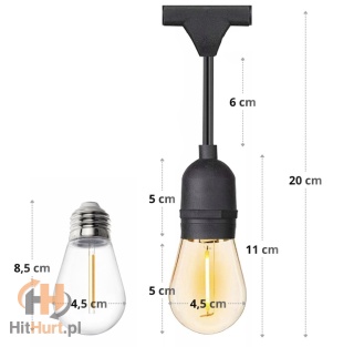 Lampki Ogrodowe - Girlanda Świetlna 15m/15+1 x Żarówka LED + Gruby Kabel + Wodoszczelna + Najlepsza Jakość + Lampki LED + Zapas